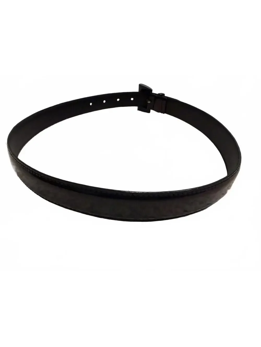 Prada Vintage 1990s Minimalist Smooth Black Patent‎ Leather Belt Square Buckle